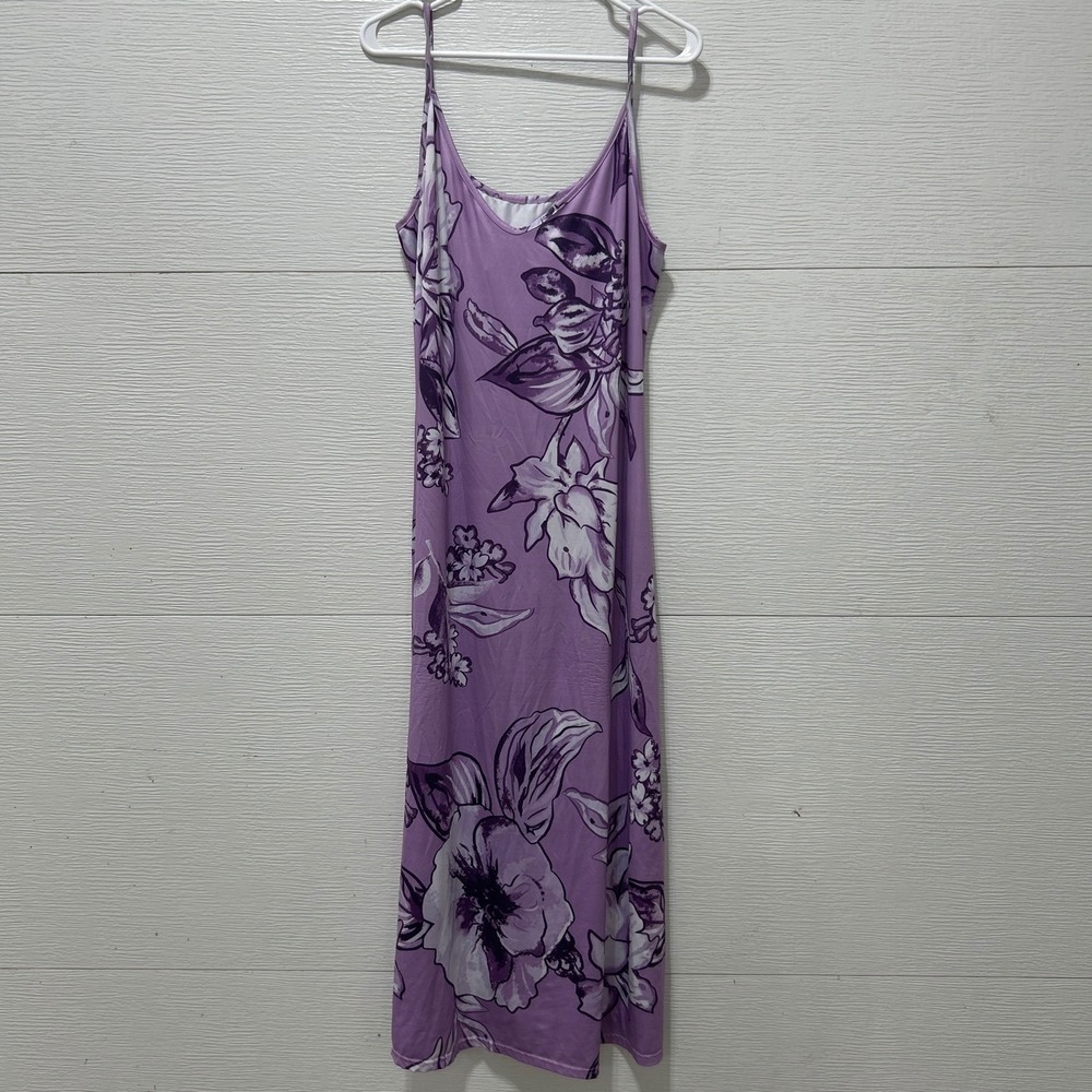 Purple Floral Maxi Dress Sleeveless Spaghetti Strap Cotton Blend XL